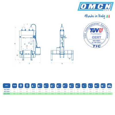 Presse électrohydraulique à montant mobile OMCN 204 WM 150 Tonnes