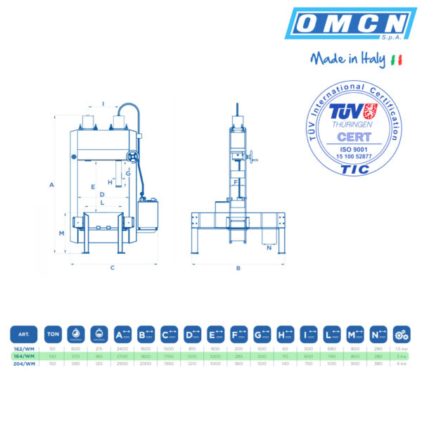 9955 164 WM 6 <strong>Presse électrohydraulique à montant mobile, OMCN 164/WM</strong> <strong>Capacité de 100 tonnes.</strong>