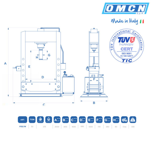 9955 P30 W 3 <strong>Presse électrohydraulique OMCN P30/W </strong> <strong>Capacité de levage 30 Tonnes</strong>