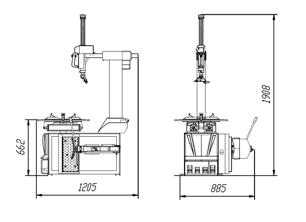 Démonte pneus ATH M52 8 <strong>Démonte-pneus ATH Heinl M52 de 12" à 22" pouces.</strong> <strong>Avec mât inclinable.</strong> <strong>2 vitesses de rotation.</strong>