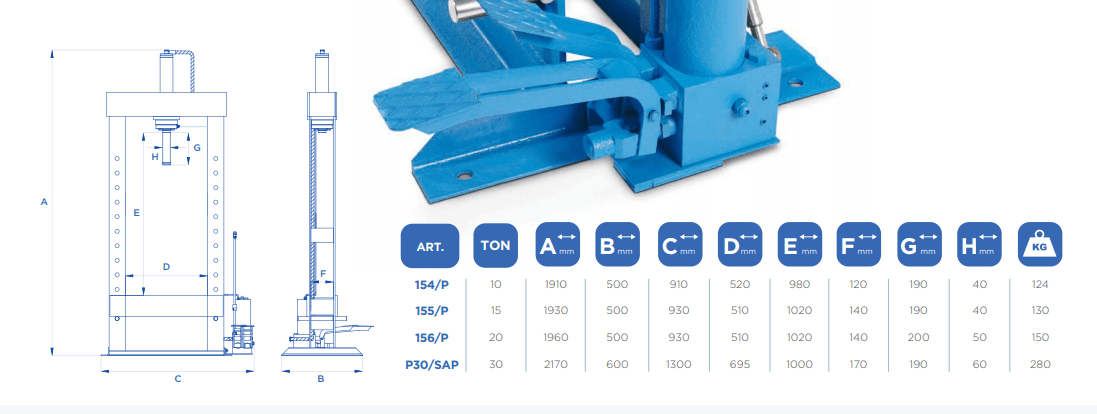 Presse hydraulique 20 t - Pompe manuelle OMCN O156