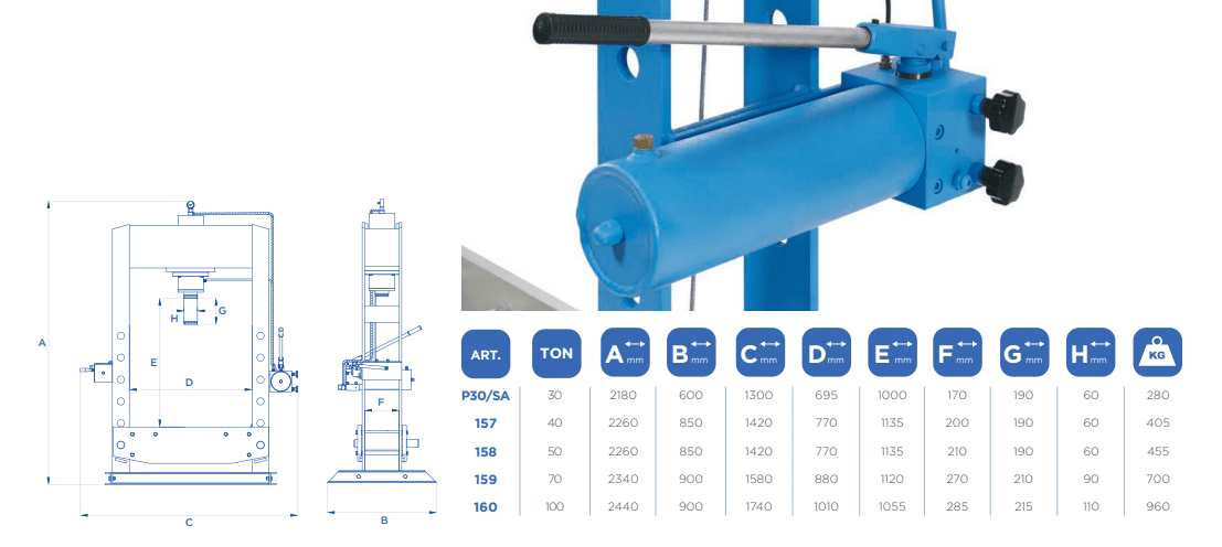 Presse hydraulique pompe manuelle OMCN 160 - 100 Tonnes