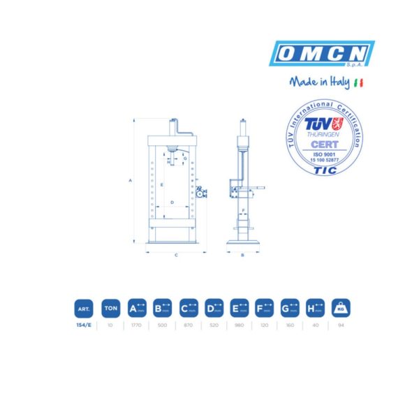 OMCN154 E 2 <strong>Presse hydraulique avec pompe manuelle OMCN 154/E</strong> <strong>Capacité de levage 10 tonnes.</strong>