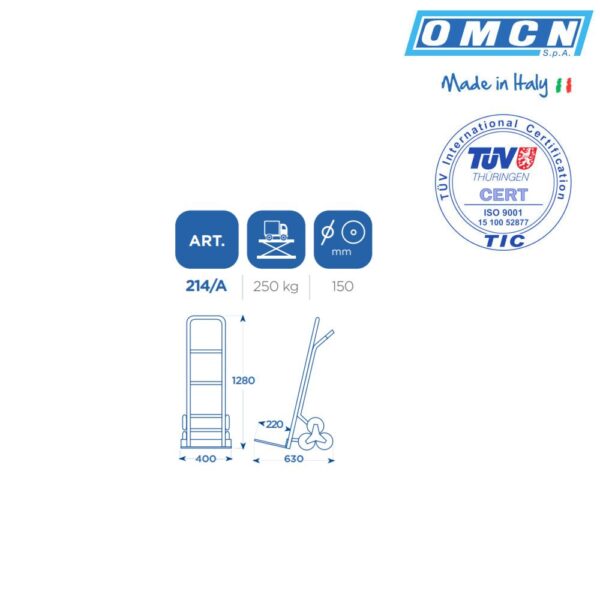 OMCN214 A 5 <strong>Diable escalier étroit / Diable à sacs avec capacité de charge de 250 kg, OMCN 214/A</strong>