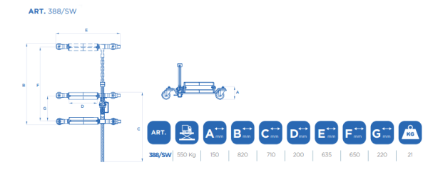 Omcn 388.SW schema <strong>Conçu pour manœuvrer et positionner facilement tous types de voitures dans les espaces les plus restreints. Particulièrement indiqué pour carrosseries, salons d’exposition et garages.</strong>