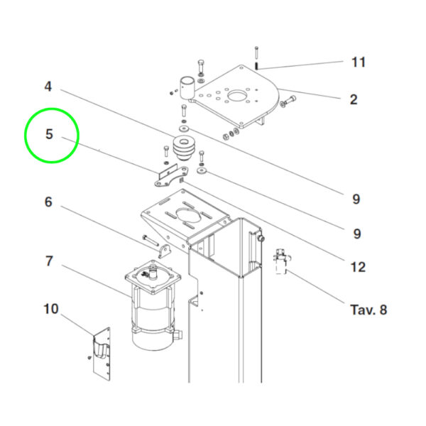 337 04640583RG 4 Tendeur de courroie d'origine Ravaglioli, installé du côté moteur.