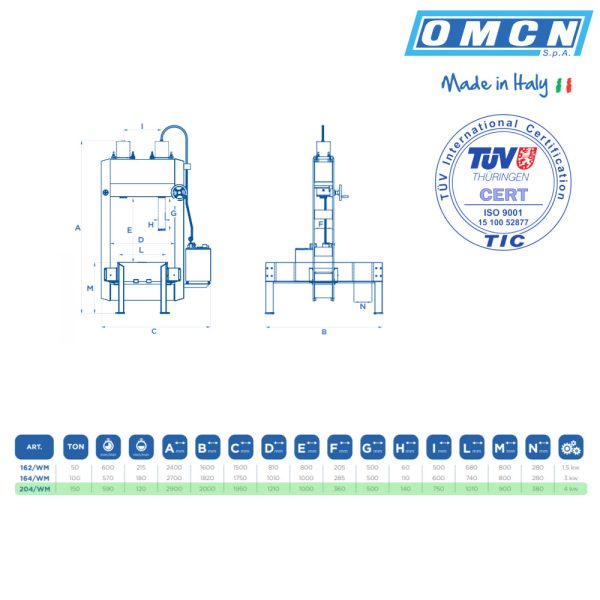 9955 205 WM 5 1 <strong>Presse électrohydraulique à montant mobile OMCN 205/WM - 200 Tonnes</strong>