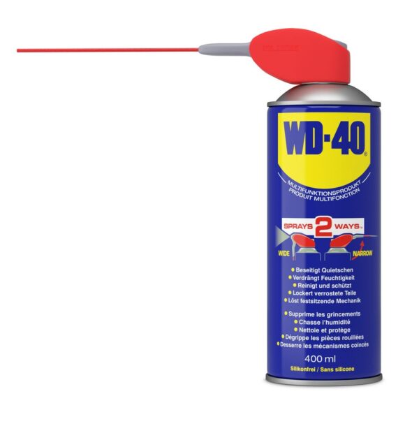 6655 101 4 1 <strong>WD-40® Smart-Straw Produit multifonctions " Lubrifier, nettoyer, dégripper " 400 ml</strong> <strong>Parfait pour desserrer les vis bloquées, pour lubrifier les pièces mobiles et comme protection contre la corrosion</strong>