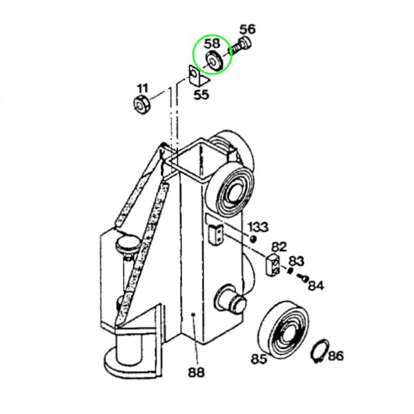 15.02.546 1 <strong>Poulie de guidage câble </strong><strong>pour ponts élévateurs Zippo à 2 colonnes 1590 LS, 1511, 1226.1</strong> <strong>Pièce d'origine Zippo.</strong>