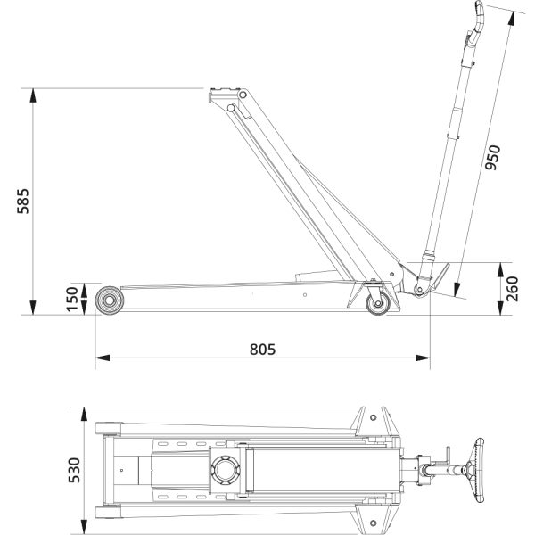 9999 DK100Q 1 <strong>Cric roulant AC Hydraulic DK100Q, capacité de levage 10 tonnes.</strong>